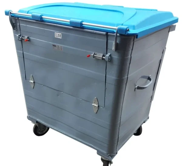 1100 Litre Galvanised Metal Wheelie Bin with Drop Back - Image 2