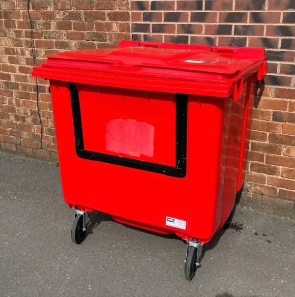1100 Litre Red Plastic Drop Front Bin - Image 2