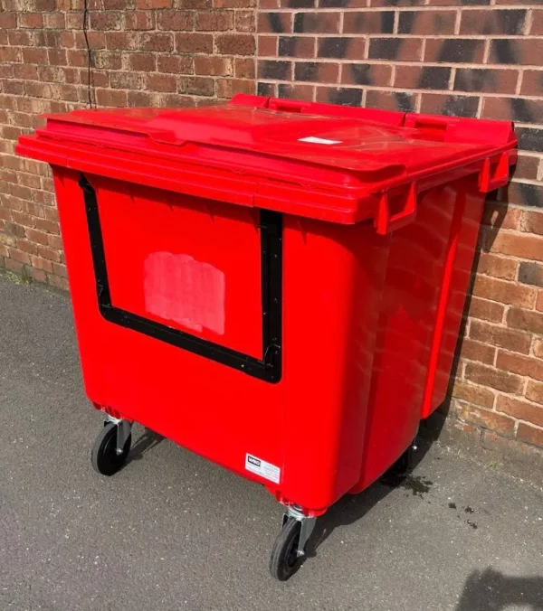 1100 Litre Red Plastic Drop Front Bin - Image 3