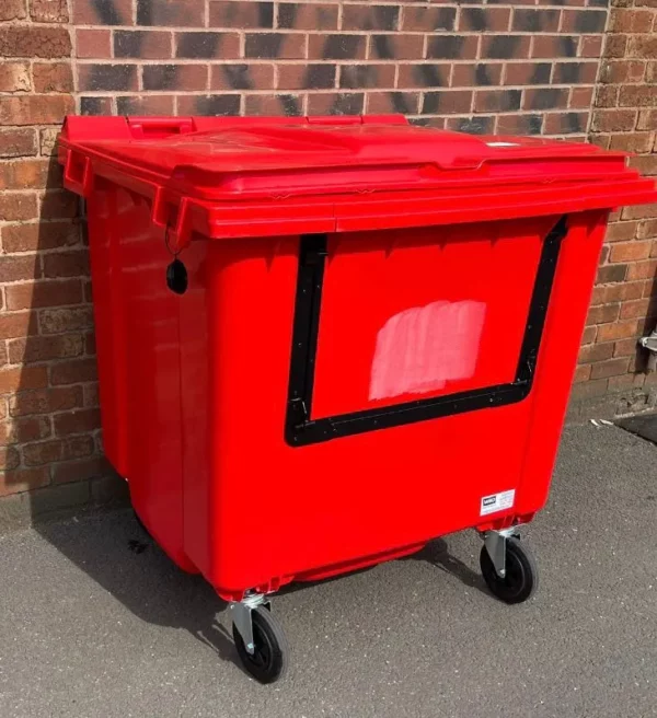1100 Litre Red Plastic Drop Front Bin - Image 4