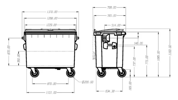 660 Litre Flat Top Plastic Wheelie Bin - Image 8