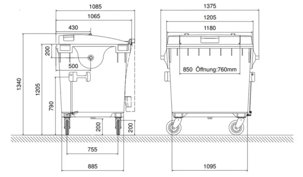 1100 Litre Drop-Front Wheelie Bin - Image 2