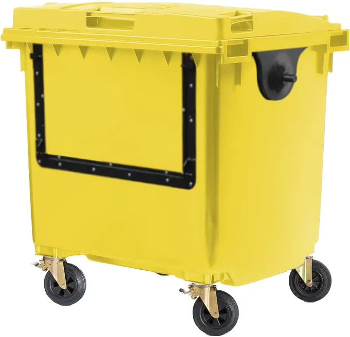 1100 Litre Drop Front Wheelie Bin - Yellow - Plastic - Wheelie Bin Direct